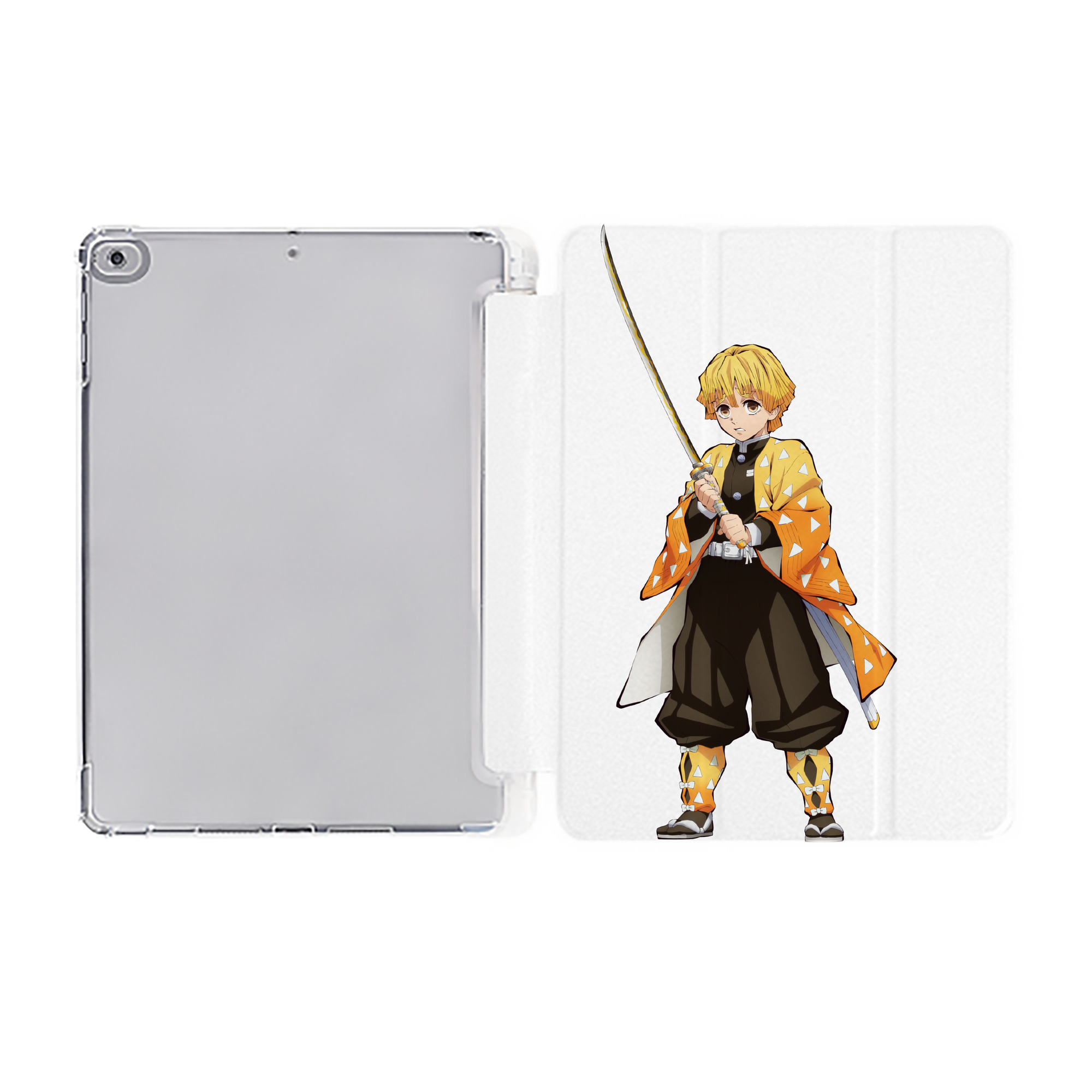 （画像用） 鬼滅の刃（きめつのやいば）我妻 善逸／あがつま ぜんいつ Agatsuma Zenitsu IPad ケース ペン収納付き 三つ折りスタンド PUレザー×シリコン 対応機種9.5/10.5/10.9インチ